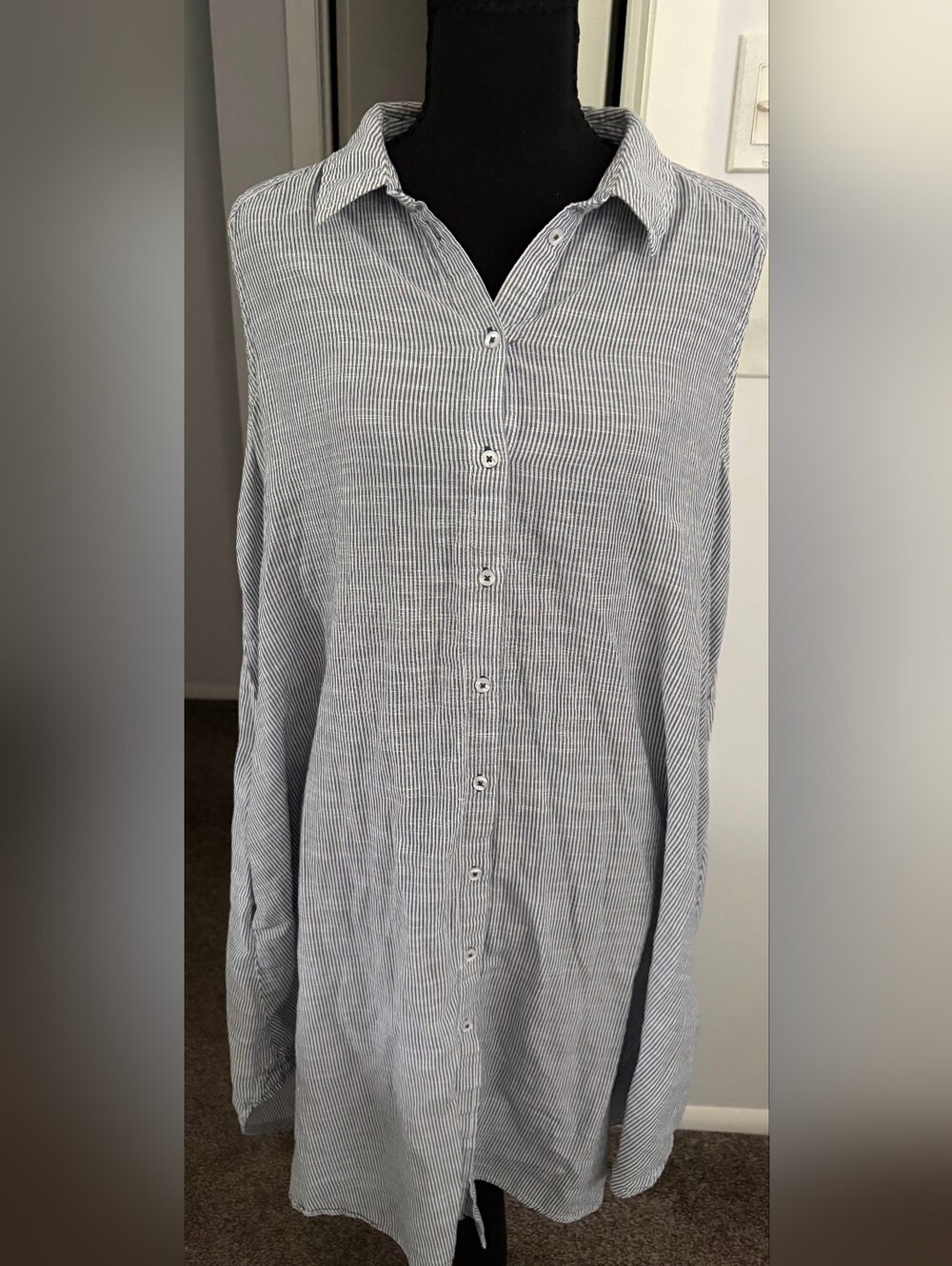 Zara Blue and White Pinstripe Relaxed Button-Down Dress